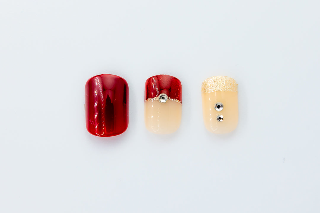 MissYes Press-On Nails Red French with Diamond - Squoval