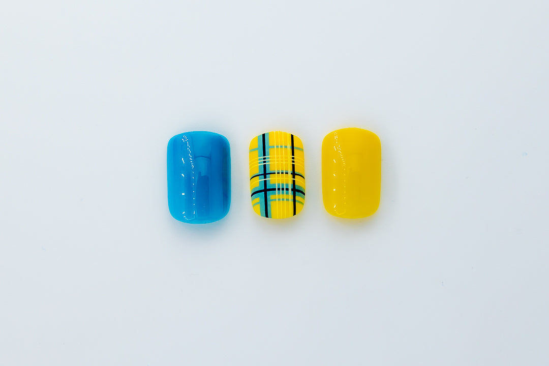 MissYes Press-On Nails Yellow, Blue and White Silver - Squoval