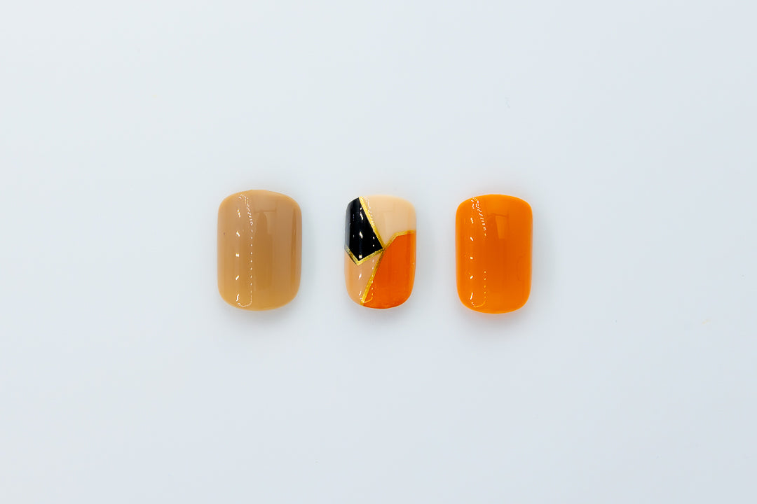 MissYes Press-On Nails Orange, Beige and Black - Squoval