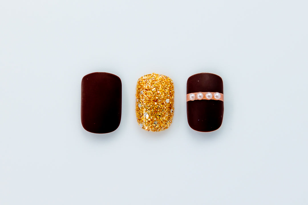 MissYes Press-On Nails Brown with Glitter - Squoval
