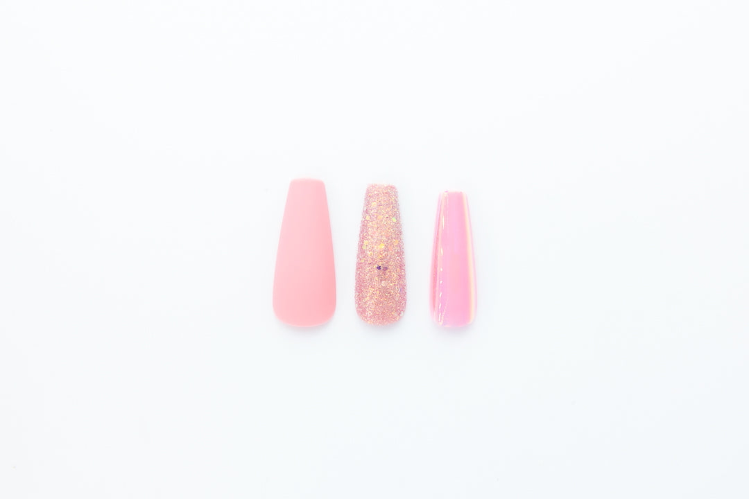 MissYes Press-On Nails Pink with Shiny and Brilliant - Coffin