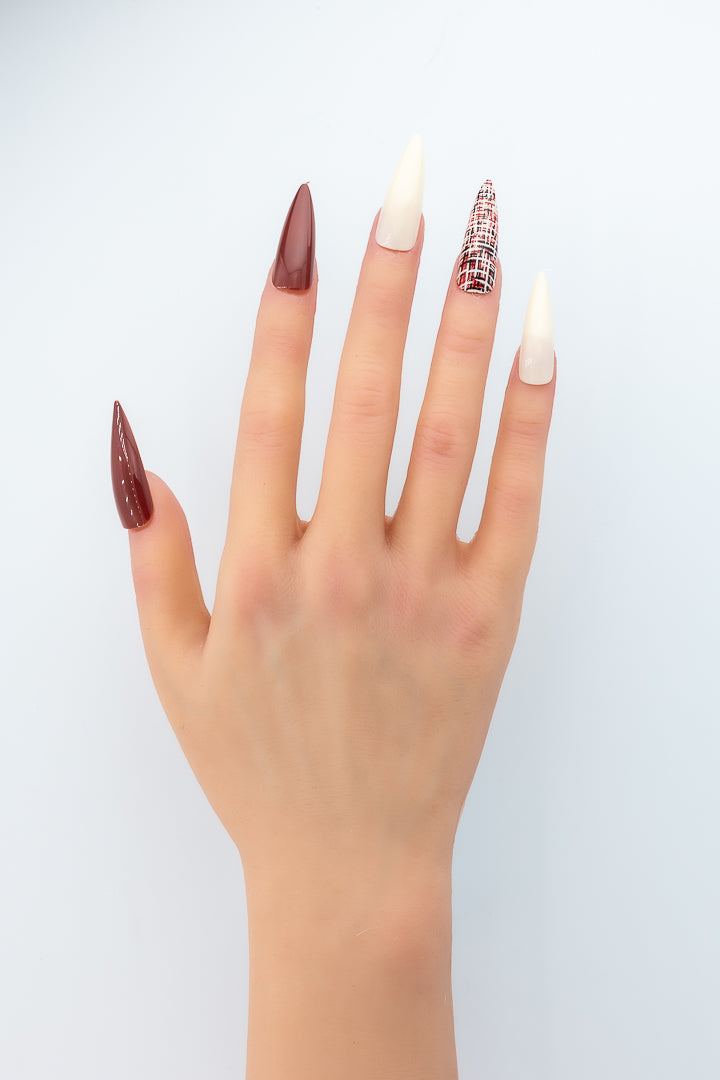 MissYes Press-On Nails Red And White - Stiletto