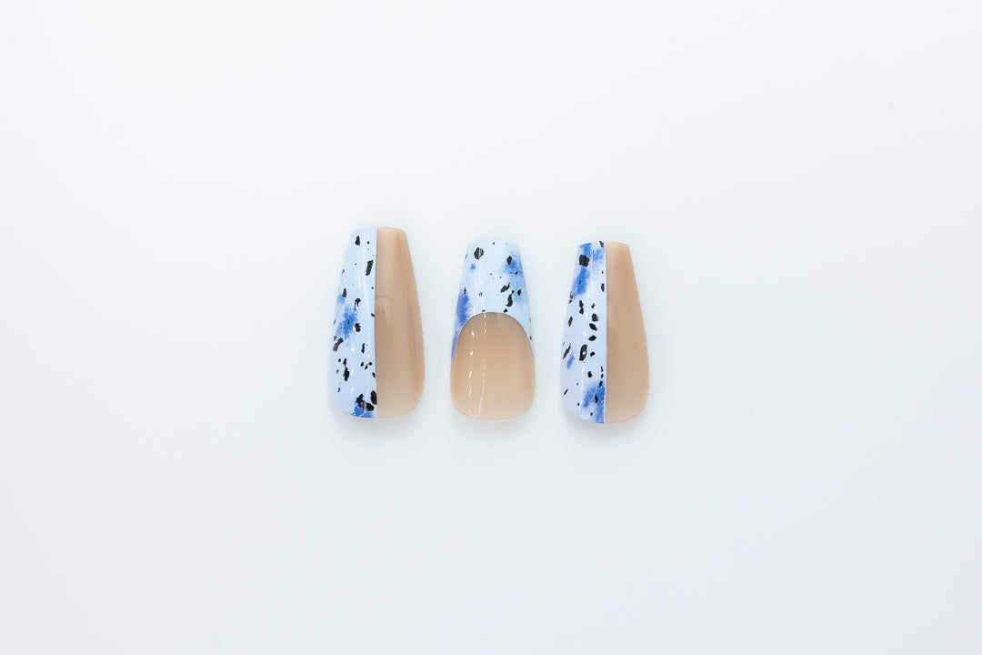 MissYes Press-On Nails Nude with Light Blue Floral - Coffin