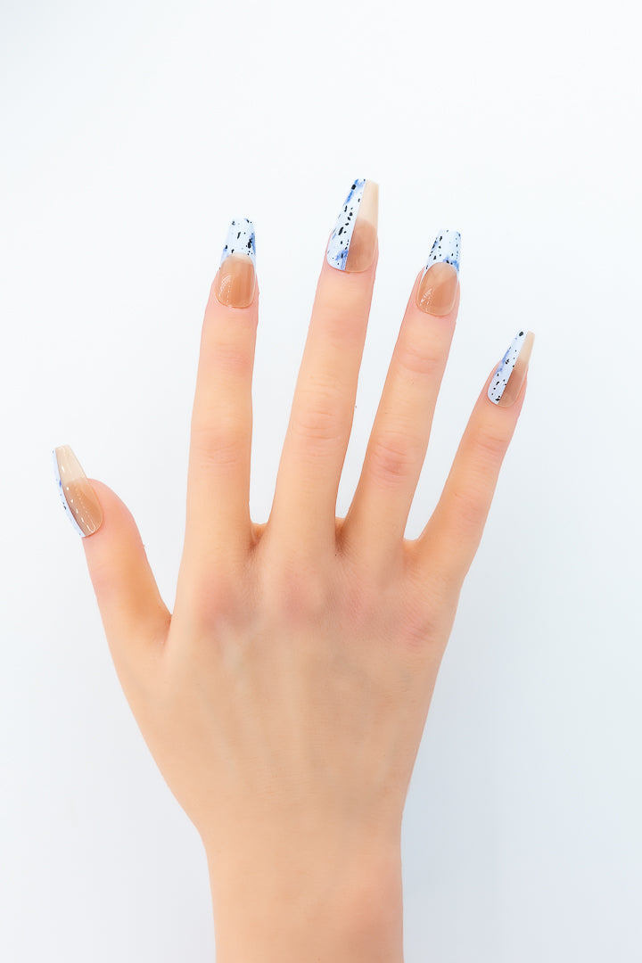 MissYes Press-On Nails Nude with Light Blue Floral - Coffin