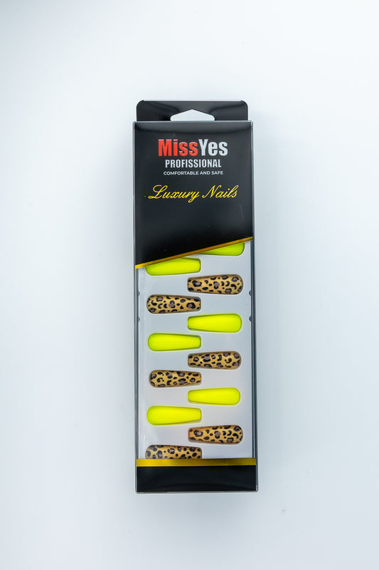 MissYes Press-On Nails Phosphorous Yellow with Spotted - Coffin