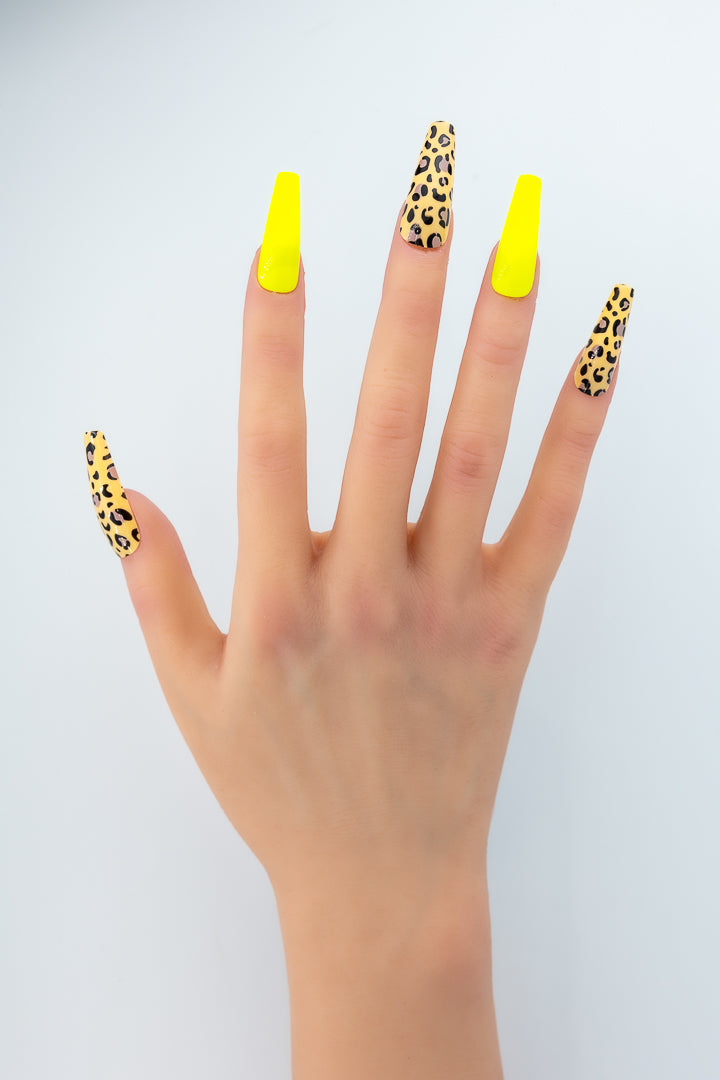 MissYes Press-On Nails Phosphorous Yellow with Spotted - Coffin