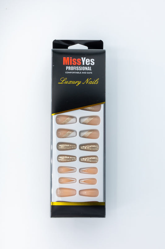 MissYes Press-On Nails Nude White Brilliant - Coffin