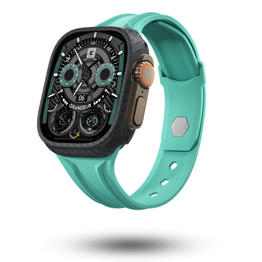 Carbon Fiber Apple Watch Case - Sea Blue Strap